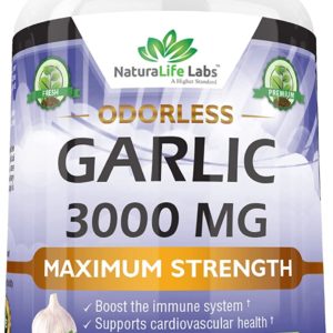 Odorless Pure Garlic 3000 mg per Serving Maximum Strength 150 Soft gels Promotes Healthy Cholesterol Levels Immune System Support