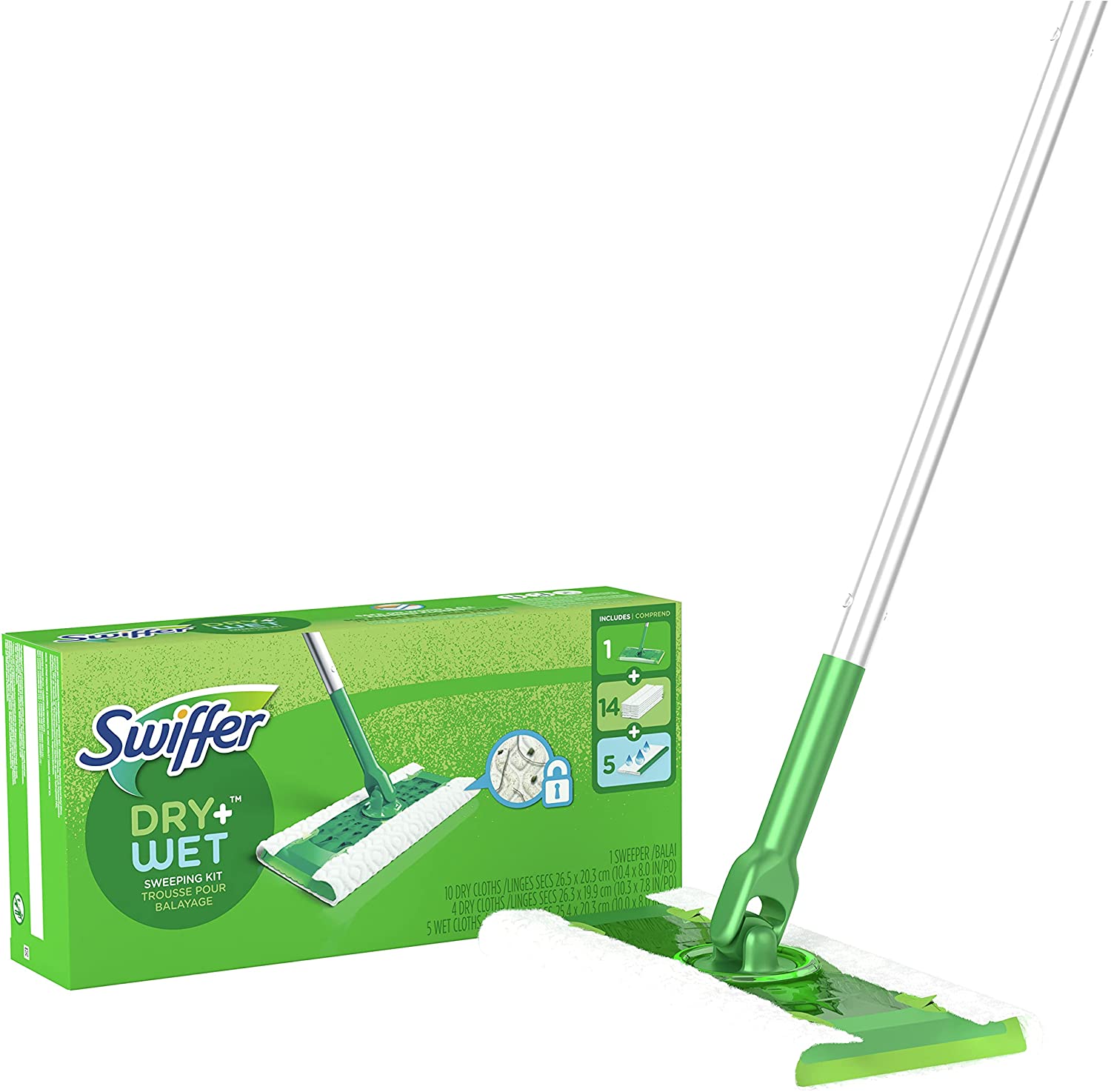 håndtag Elevator barm Swiffer Sweeper 2-in-1 Mops for Floor Cleaning, Dry and Wet Multi Surface  Floor Cleaner, Sweeping and Mopping Starter Kit, Includes 1 Mop + 19  Refills, 20 Piece Set | Bird Mites