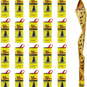 20PCS Sticky Fly Strips, Fly Paper Roll Hanging, Fly Tape Trap Ribbon, Gnat Mosquito Catcher Killer Indoor&Outdoor