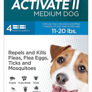 TevraPet Activate II Flea and Tick Prevention for Dogs | Medium Dogs 11-21 lbs | Fast Acting Treatment | Repels Mosquitoes